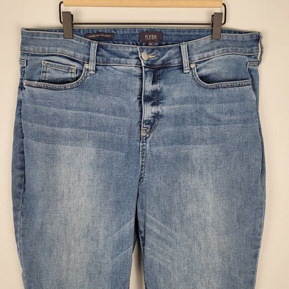 NYDJ Marilyn Straight Jeans Crop High Rise Stretch Contrasting Hem Blue Size 16 - Picture 2 of 12